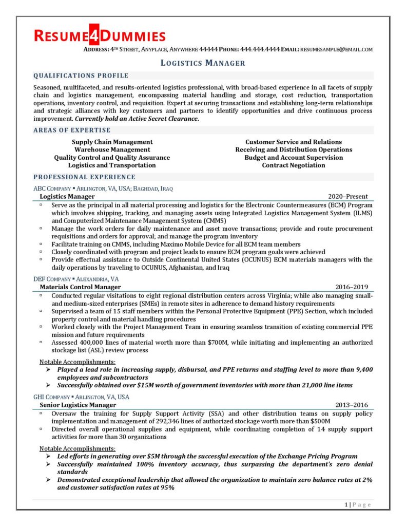 Sample Resume For Customer Service In Logistics - Koriwadud