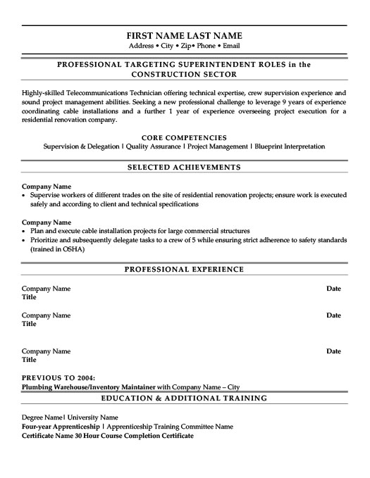 Construction Inspector Resume Sample