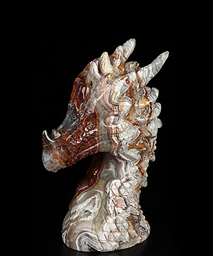 Gemstone 3.7" Red Crazy Lace Agate Hand Carved Crystal Dragon Sculpture, Crystal Healing