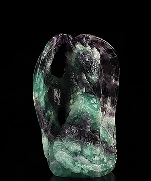 4.7" Fluorite Hand Carved Crystal Dragon Sculpture, Crystal Healing