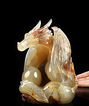 7.4" Agate Hand Carved Crystal Dragon Sculpture, Crystal Healing