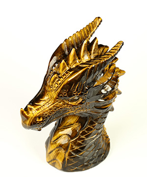 3.7" Gold Tiger's Eye Hand Carved Crystal Dragon Sculpture, Crystal Healing