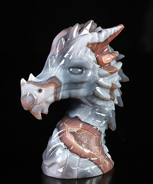 Gemstone 3.5" Mozambique Agate Hand Carved Crystal Dragon Sculpture, Crystal Healing