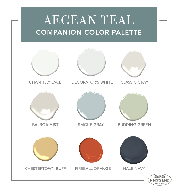 Benjamin Moore Aegean Teal is a deep blue-green paint color that has a ...