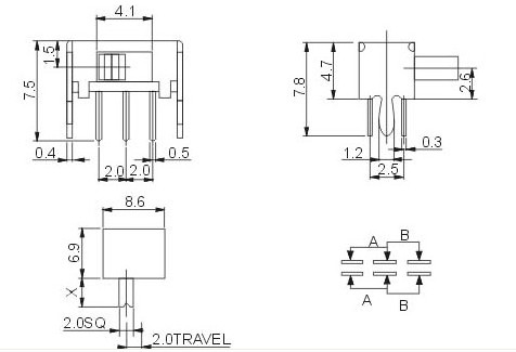 Mini Toggle Switch SS22D07 DPDT 0.3A - Custom Electronics, PWM Circuits ...