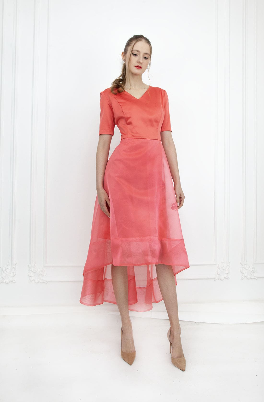 Robe de soirée cocktail corail