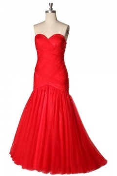 Robe chic sirène rouge en tulle bustier cœur dos laçage