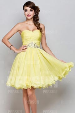 Robe demoiselle d honneur jaune courte bustier coeur