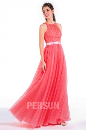 Robe magnifique corail à haut dentelle & dos découpé jupe en tulle