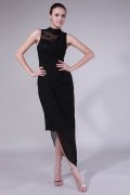 Robe mi long noire col montant dentelle & jupe asymétrique