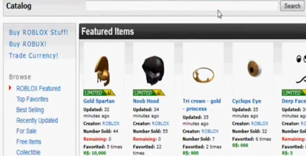 Roblox catalog page screenshot