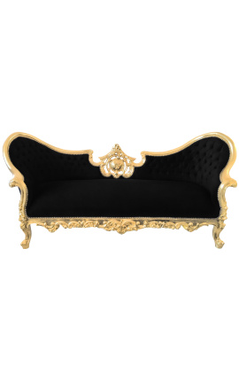 Baroque Napoleon III medallion sofa black velvet fabric and gold wood