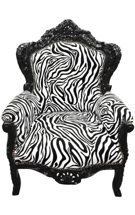 Big baroque style armchair fabric zebra and black laquered wood