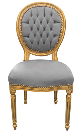 Louis XVI style chair gray and patinated gold wood