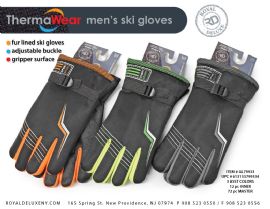 Men's Ski Gloves Neon Piping And "r" Logo And Adjustable Buckle