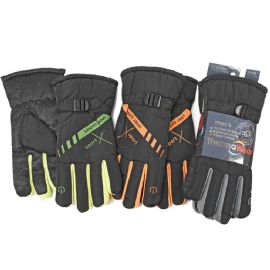 Men's Ski Gloves With Neon Piping And Adjustable Buckle