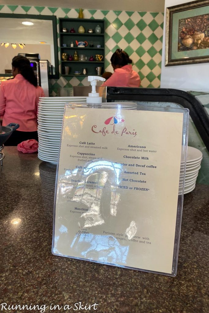 Cafe de Paris coffee menu