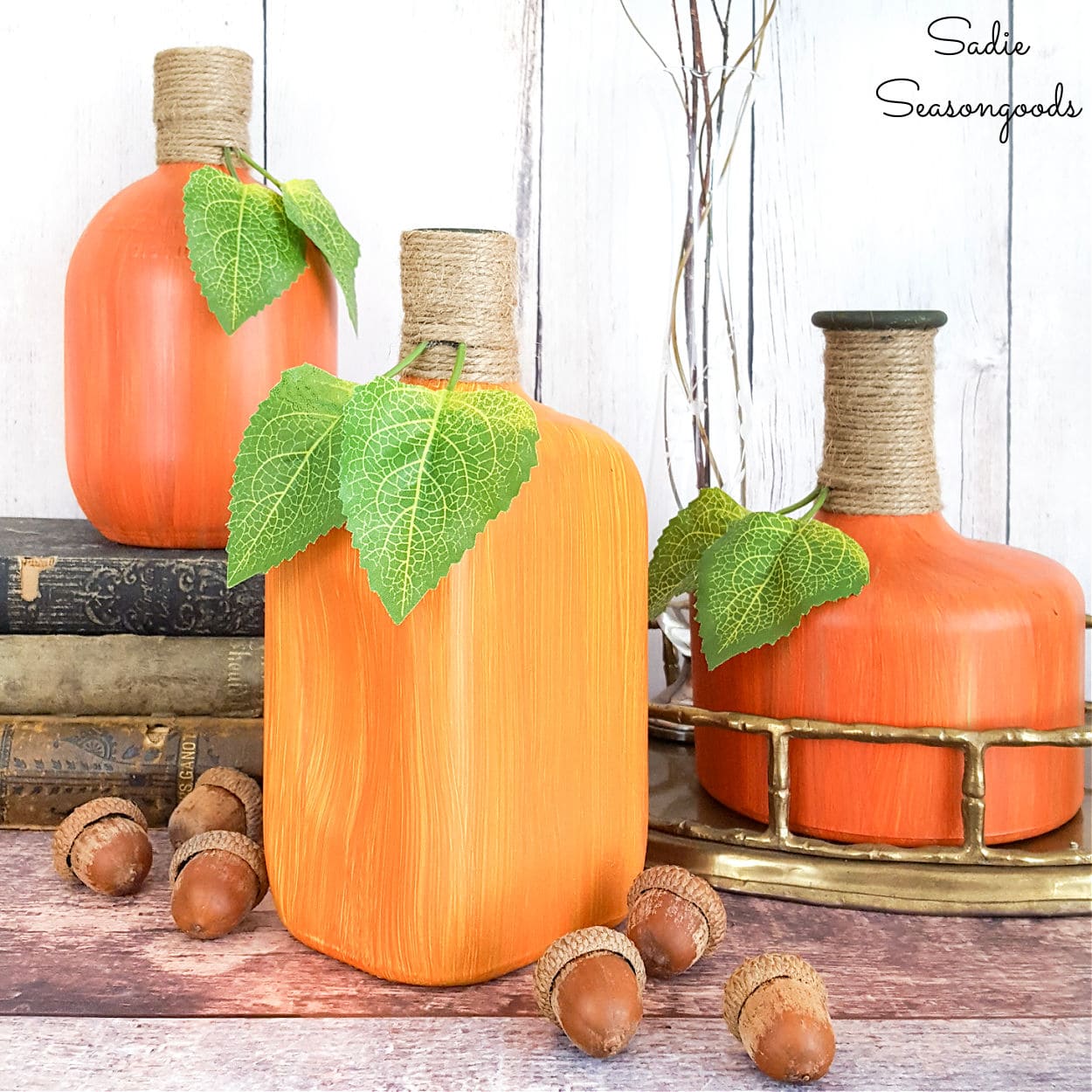 liquor bottle painting for fall pumpkin decor