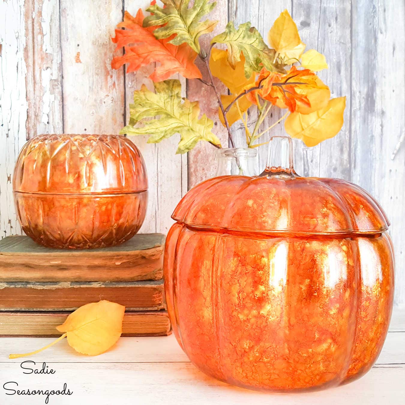 alcohol ink on glass pumpkins