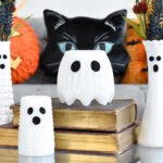 upcycling milk glass vases into ghost decorations