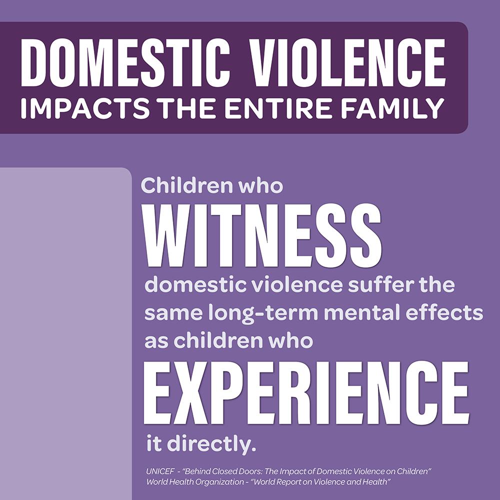 Children who have witnessed domestic violence experience the same life-long mental effects as if they had experienced the abuse directly.