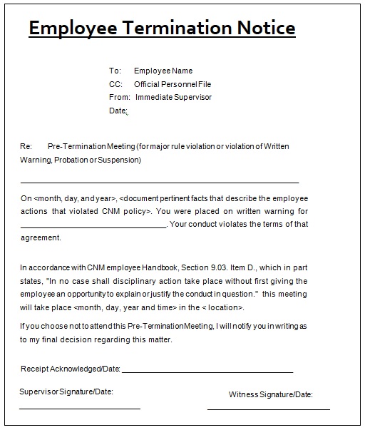 Job Termination Notice Templates 