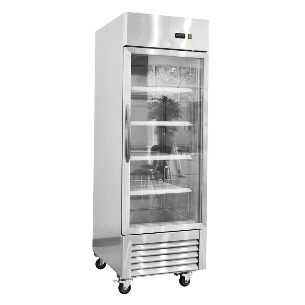 Single Glass Door Stainless Steel Reach-In Refrigerator 20 cu.ft.