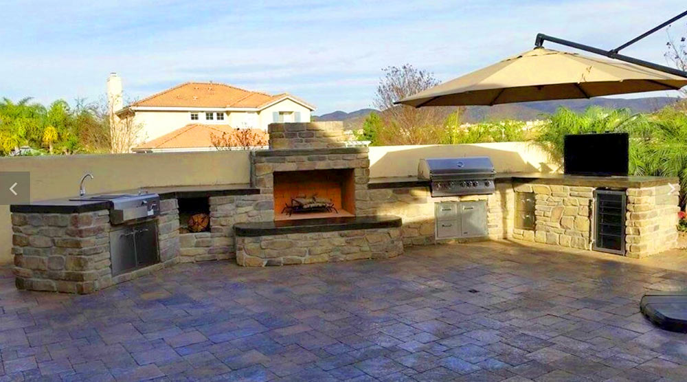 outdoor fire pit and kitchen