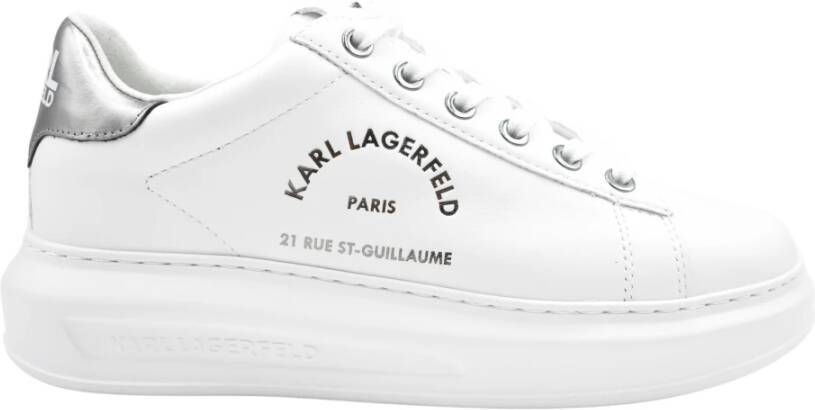 Karl Lagerfeld Witte Leren Platte Schoenen Zilver White Dames