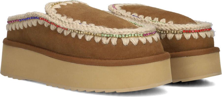 MOU Instappers Dames Clog Eskimo Platform Rhinestones Maat: 36 Materiaal: Suède Kleur: Cognac