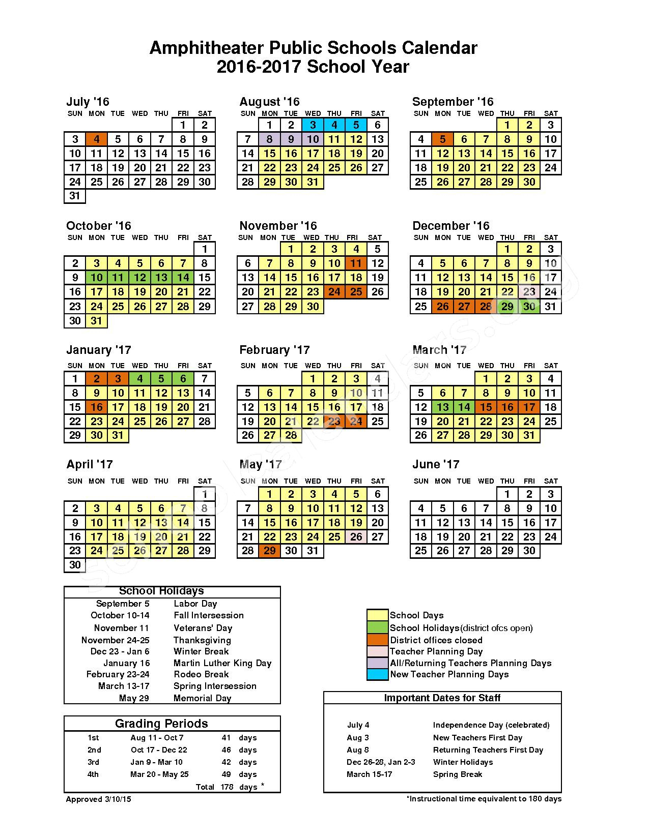 Amphitheater School District Calendar 2024 - Schoolcalendars.net