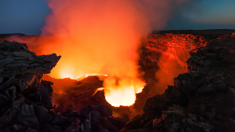 Smoke rising from Danakil Depression at night