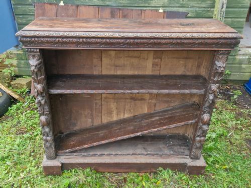 VICTORIAN CARVED OAK GREEN MAN BOOKCASE