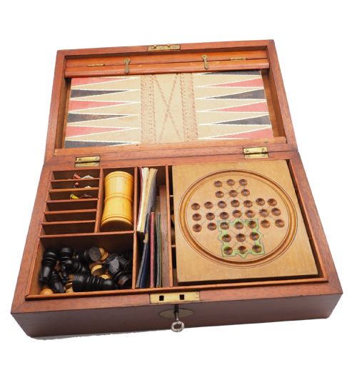 GOOD MAHOGANY BOXED GAMES COMPENDIUM