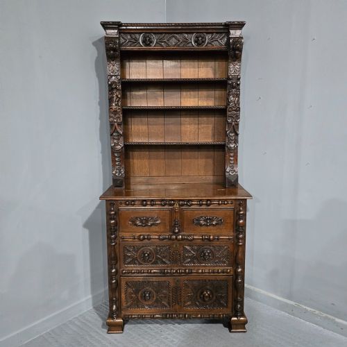 SUPER CARVED OAK OPEN BOOKCASE