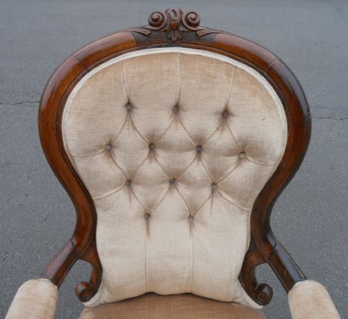 VICTORIAN WALNUT FRAMED UPHOLSTERED ARMCHAIR - ADDITIONAL PHOTO 9