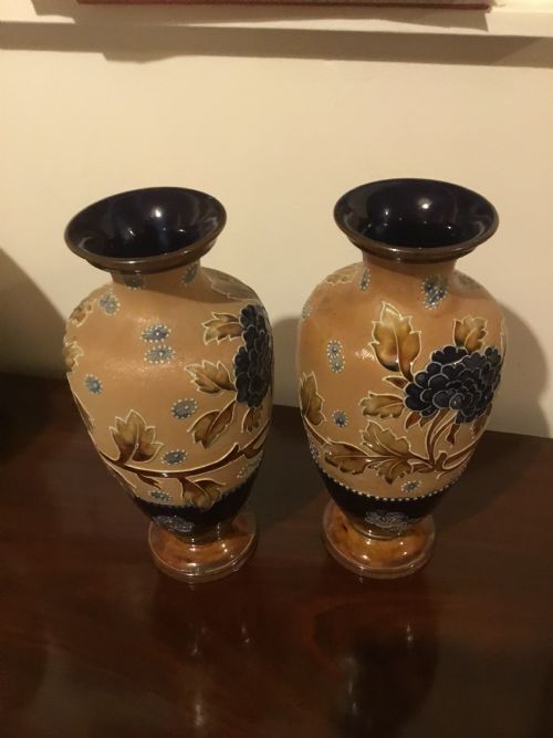 FINE PAIR OF 19TH DOULTON ART POTTERY VASES