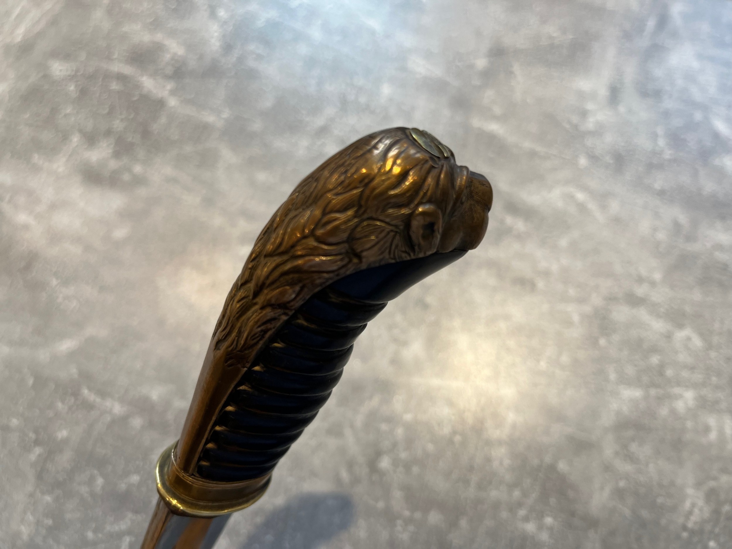 Oval Malacca Sword Cane With Brass Lions Head Handle