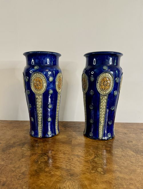 QUALITY PAIR OF LARGE ANTIQUE ROYAL DOULTON VASES BY ETHEL BEARD