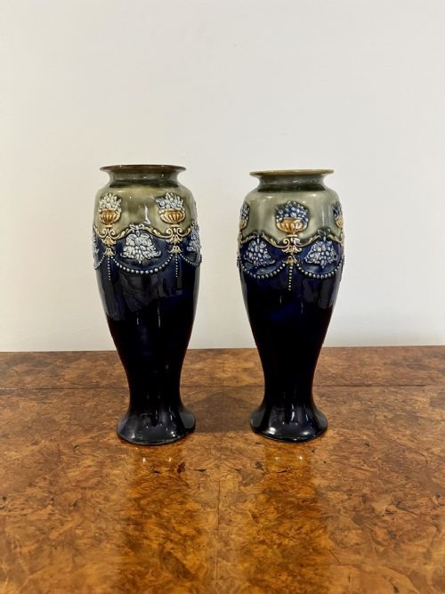 QUALITY PAIR OF ANTIQUE VICTORIAN ROYAL DOULTON VASES