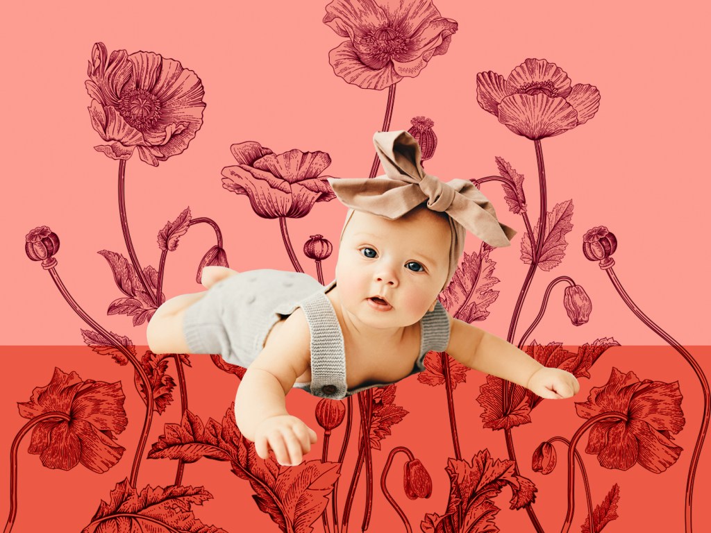 Best Double Baby Names: Baby on red floral background