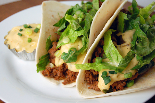 Chorizo cheese sauce tacos