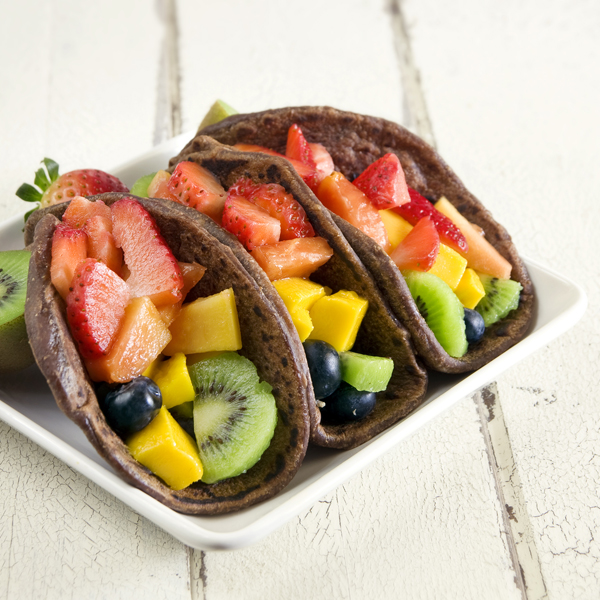 Fruit tacos with a chocolate tortilla