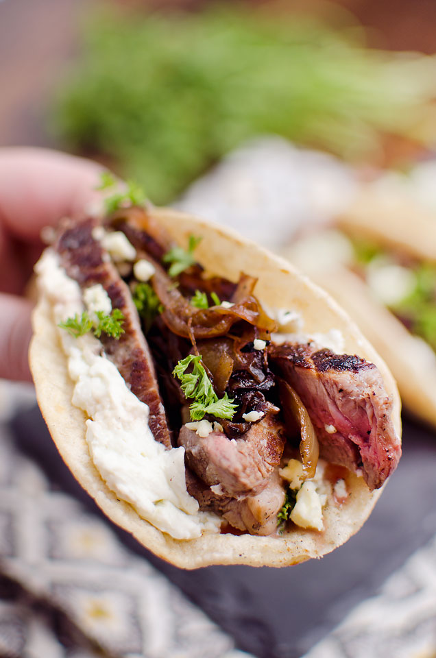 Steak and whipped blue cheese tacos