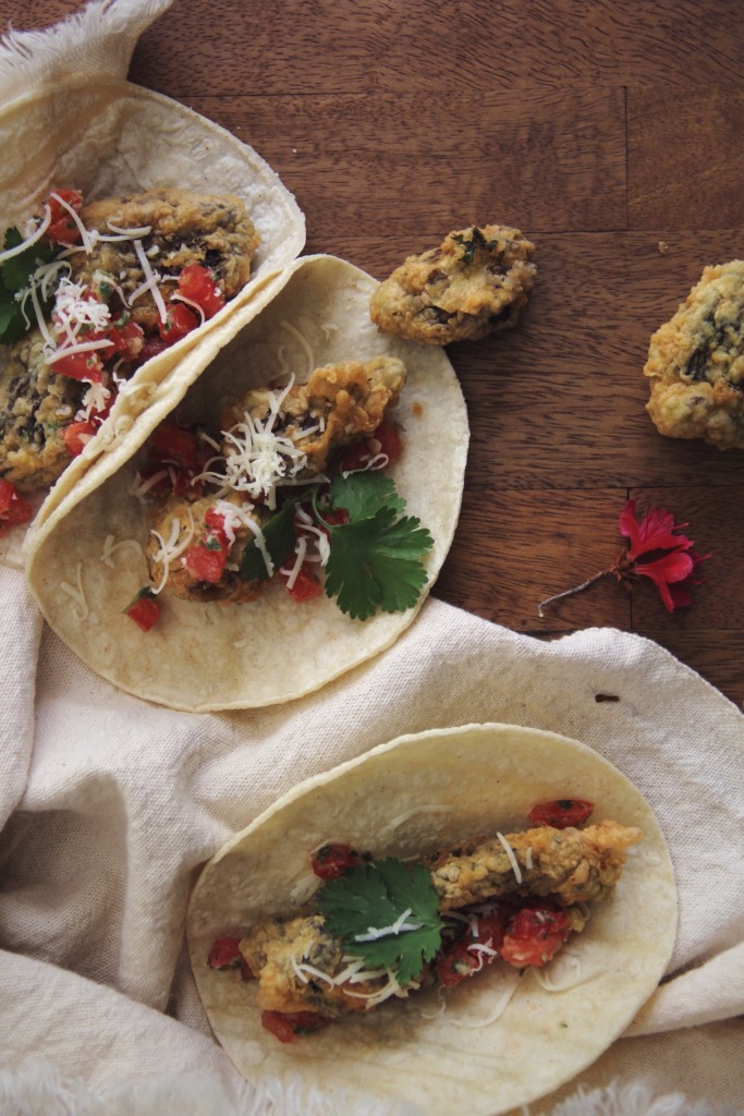 Fried morel mushroom tacos