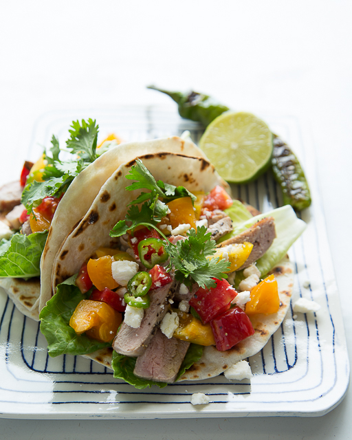 Pork and heirloom tomato tacos