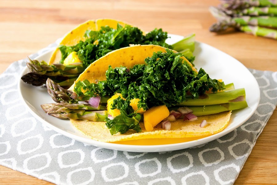 Asparagus, mango and kale tacos