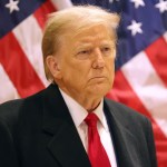 Former President Donald Trump listens as his attorney Todd Blanche speaks during a press conference at 40 Wall Street after a pre-trial hearing on March 25, 2024 in New York City.