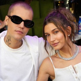 INGLEWOOD, CALIFORNIA - FEBRUARY 13: Justin Bieber and Hailey Bieber attend Super Bowl LVIat SoFi Stadium on February 13, 2022 in Inglewood, California.