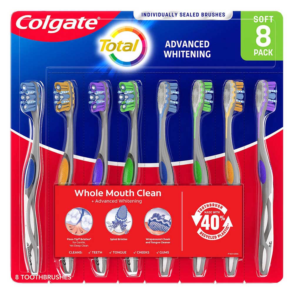 Bàn chải răng Colgate Total Advanced Whitening - Soft, vỉ 8 cái